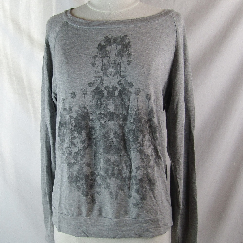 Haute Hippie Rose Flower Print L-Sleeve T-Shirt Sm